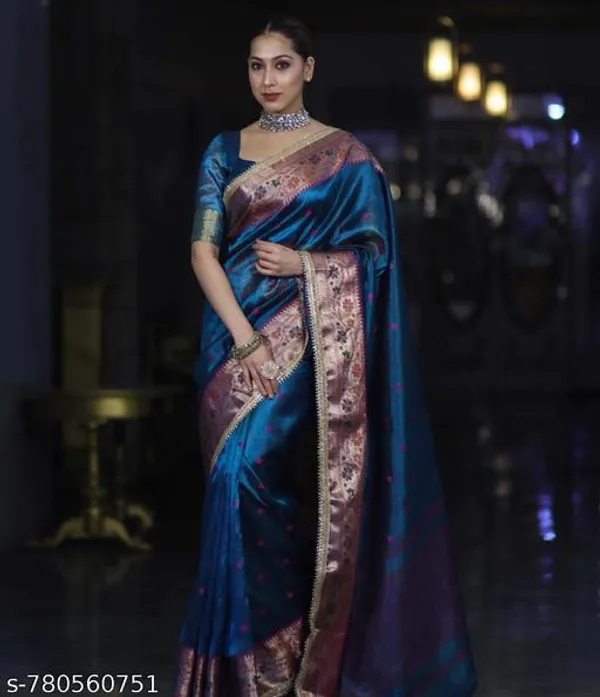 Ruhani_Tissue_Paithani_Saree_Floral_Meena_Border_With_Choch_Lace_Attached_Firozi