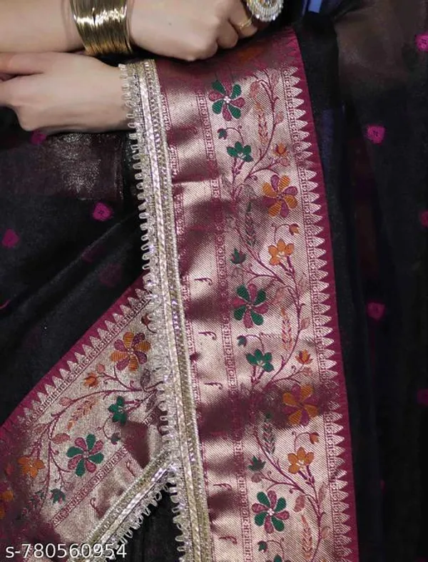 Ruhani_Tissue_Paithani_Saree_Floral_Meena_Border_With_Choch_Lace_Attached_Black