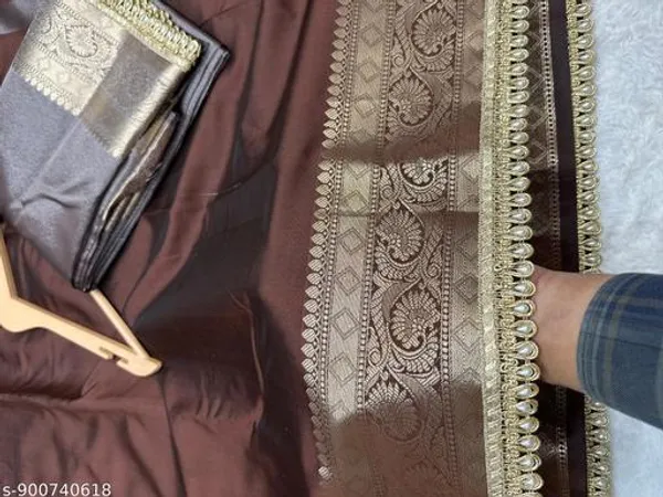 Soft_Silk_Border_Saree_With_Premium_Moti_Lace_Attached_In_Coffee_Brown