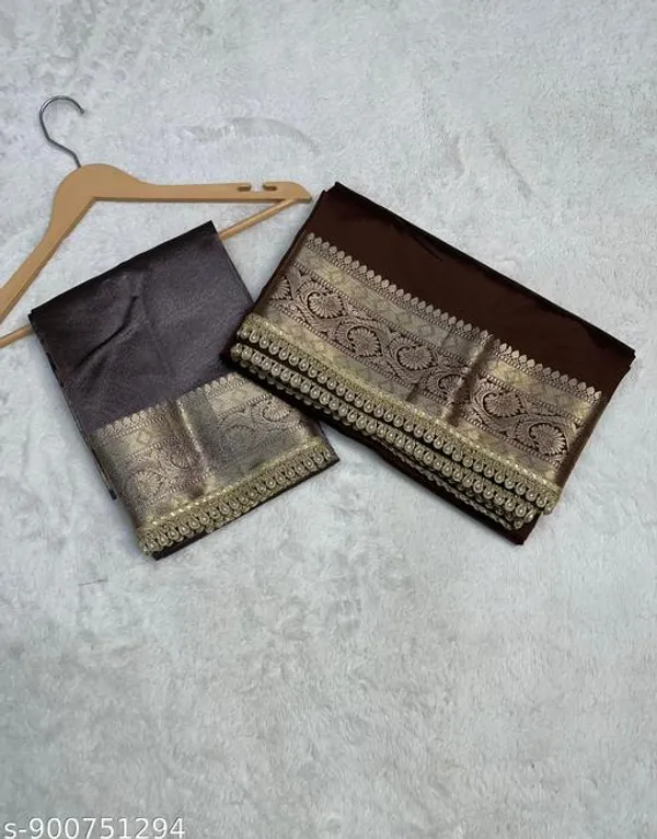 Soft_Silk_Border_Saree_With_Premium_Moti_Lace_Attached_In_Coffee_Brown