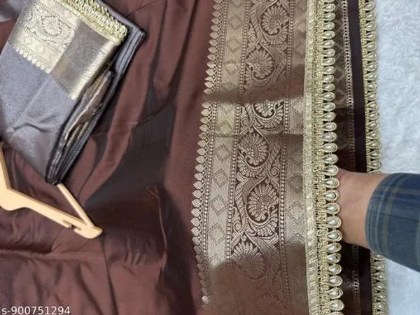 Soft_Silk_Border_Saree_With_Premium_Moti_Lace_Attached_In_Coffee_Brown