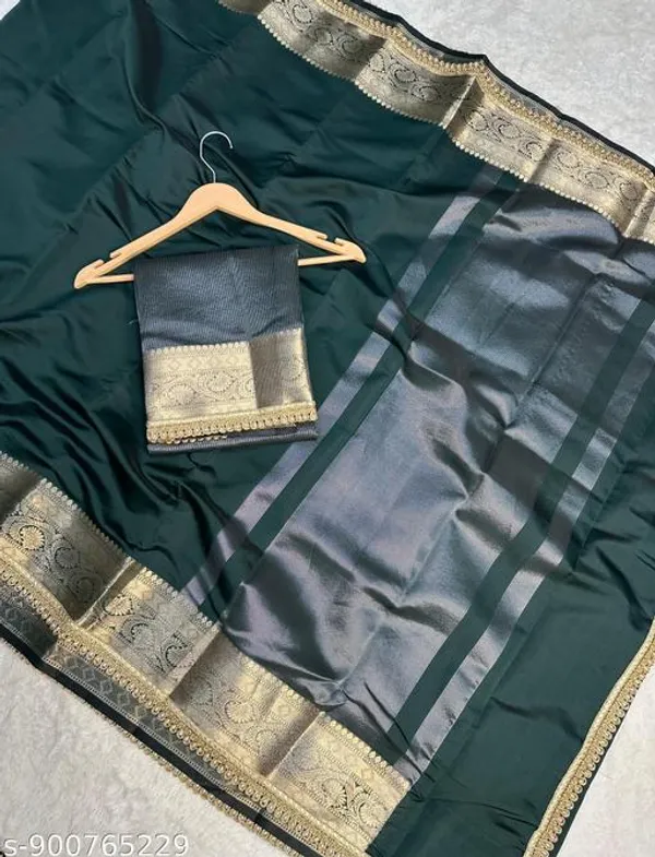 Soft_Silk_Border_Saree_With_Premium_Moti_Lace_Attached_In_Dark_Green