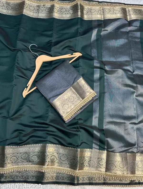 Soft_Silk_Border_Saree_With_Premium_Moti_Lace_Attached_In_Dark_Green