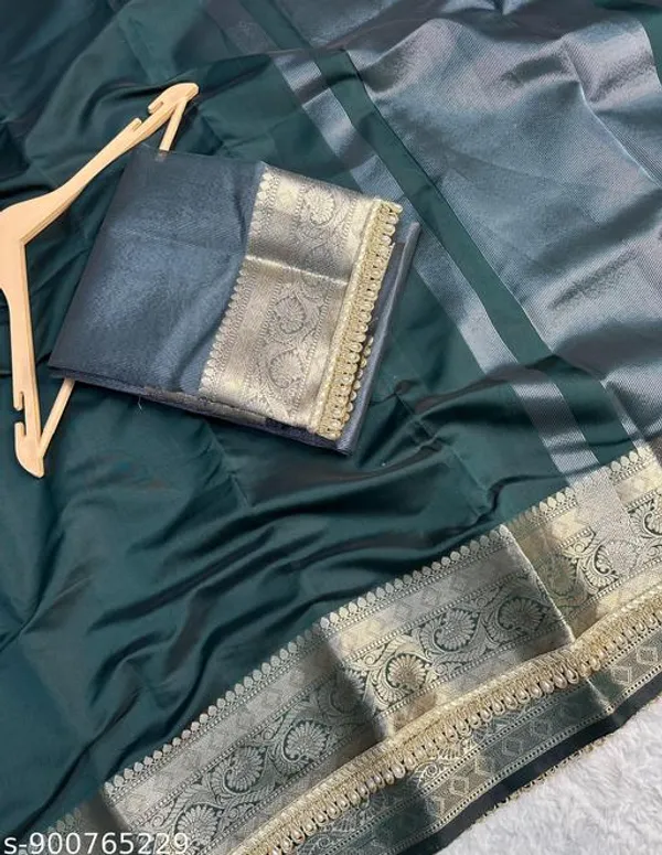 Soft_Silk_Border_Saree_With_Premium_Moti_Lace_Attached_In_Dark_Green