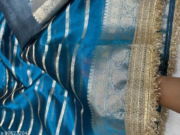 Tissue_Mohmaya_Maharani_Stripe_Firozi_Tissue_Silk_Saree_All_Over_With_Double_Lace_Attached