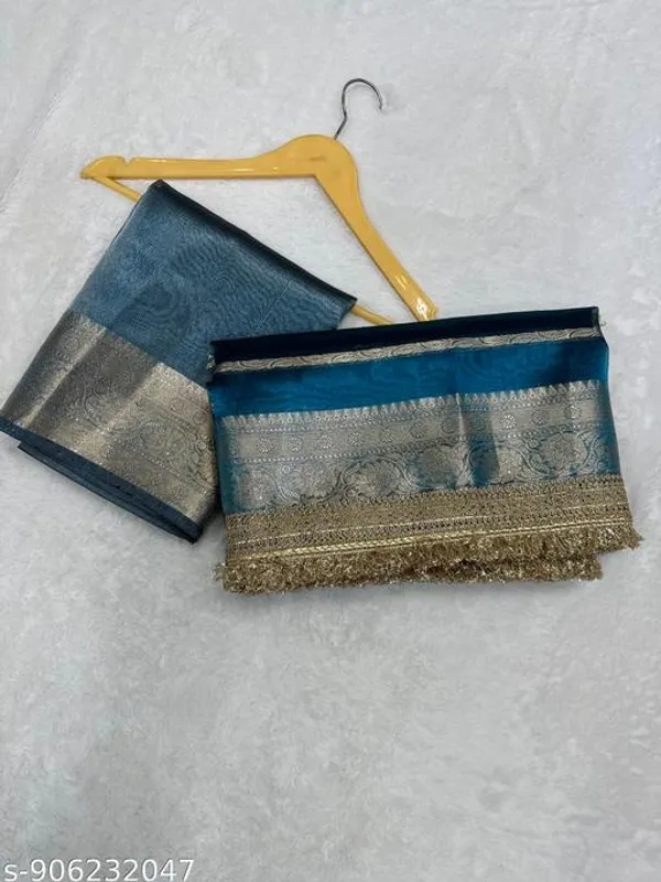 Tissue_Mohmaya_Maharani_Stripe_Firozi_Tissue_Silk_Saree_All_Over_With_Double_Lace_Attached