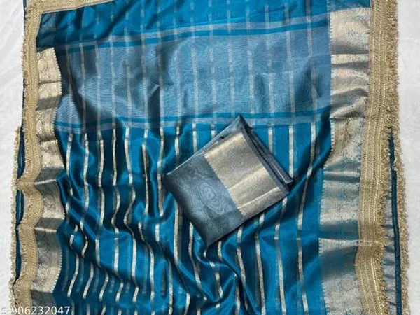 Tissue_Mohmaya_Maharani_Stripe_Firozi_Tissue_Silk_Saree_All_Over_With_Double_Lace_Attached