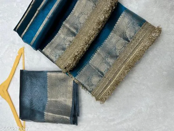 Tissue_Mohmaya_Maharani_Stripe_Firozi_Tissue_Silk_Saree_All_Over_With_Double_Lace_Attached