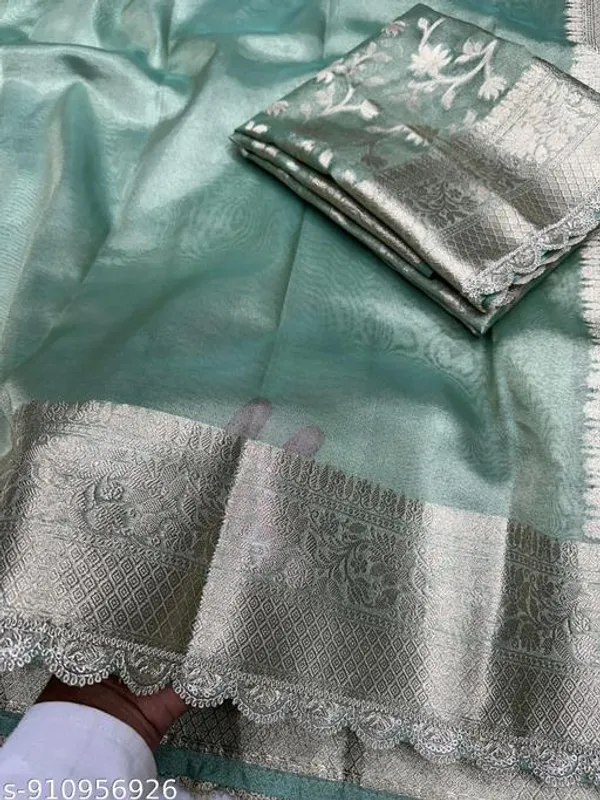 Tissue_Saundari_Vastra_Phool_Kaat_Baan_Saree_Mahrani_Collection_C_Green_With_Wavy_Lace_Attached