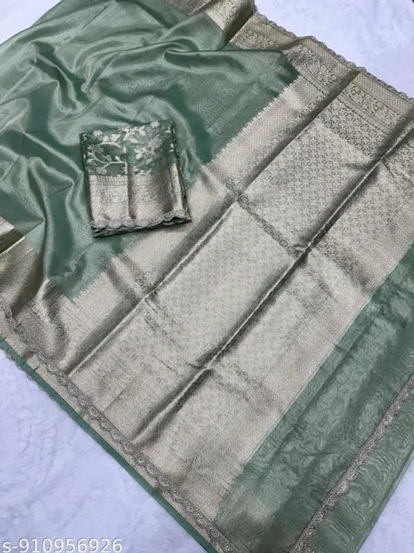 Tissue_Saundari_Vastra_Phool_Kaat_Baan_Saree_Mahrani_Collection_C_Green_With_Wavy_Lace_Attached