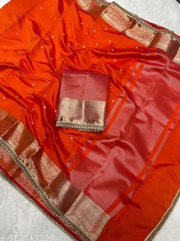Soft_Silk_Mohmaya_Maharani_Orange_Saree_Booty_With_Moti_Lace_Attached