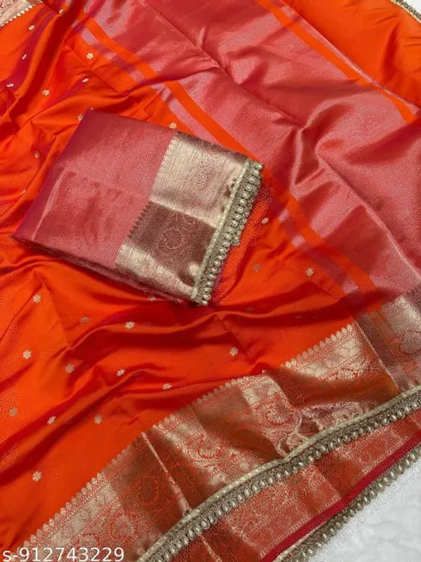 Soft_Silk_Mohmaya_Maharani_Orange_Saree_Booty_With_Moti_Lace_Attached