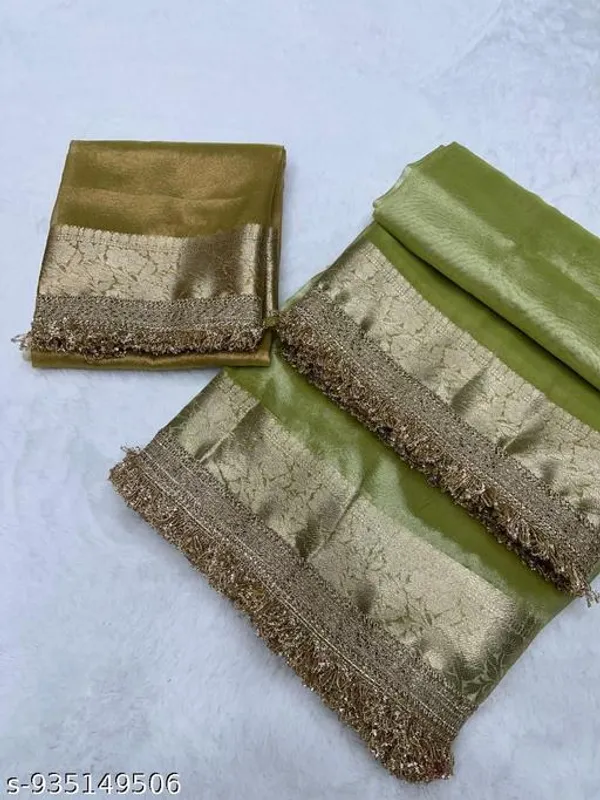 Trending_Tissue_Dyble_Silk_Saree_Pista_With_Premium_Lace_Attached