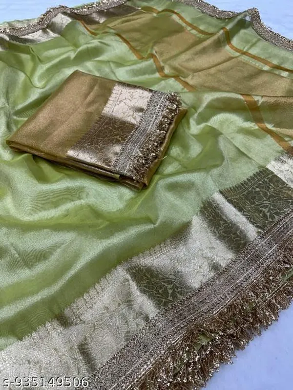 Trending_Tissue_Dyble_Silk_Saree_Pista_With_Premium_Lace_Attached
