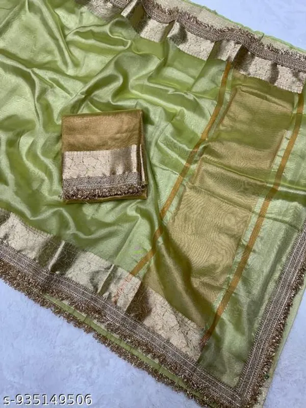 Trending_Tissue_Dyble_Silk_Saree_Pista_With_Premium_Lace_Attached