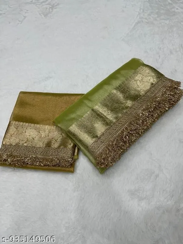 Trending_Tissue_Dyble_Silk_Saree_Pista_With_Premium_Lace_Attached