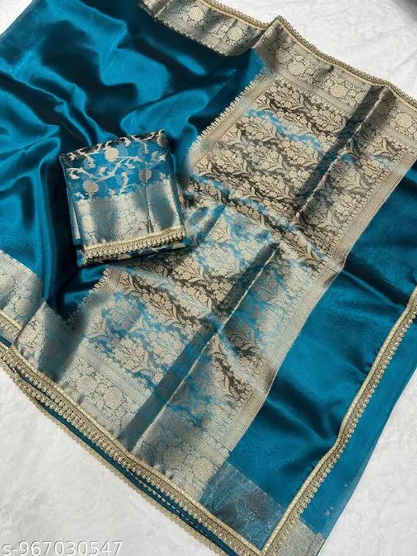 Tissue_Saundari_Vastra_Kaat_Baan_Saree_Mahrani_Collection_Firozi_With_Moti_Lace_Attached