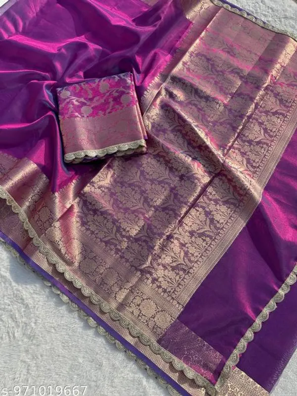 Tissue_Saundari_Vastra_Kaat_Baan_Saree_Mahrani_Collection_Baigun_With_Wavy_Lace_Attached