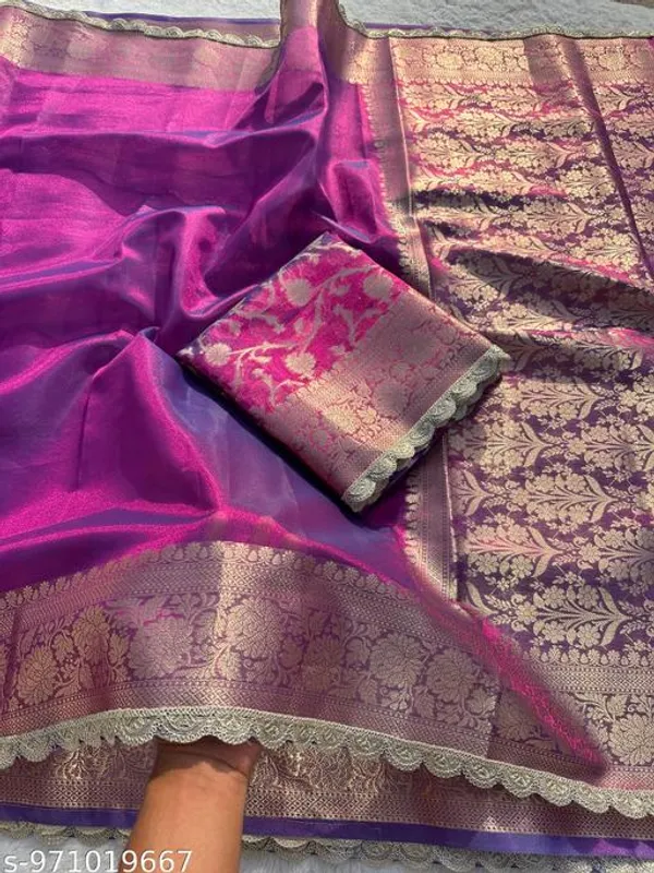 Tissue_Saundari_Vastra_Kaat_Baan_Saree_Mahrani_Collection_Baigun_With_Wavy_Lace_Attached