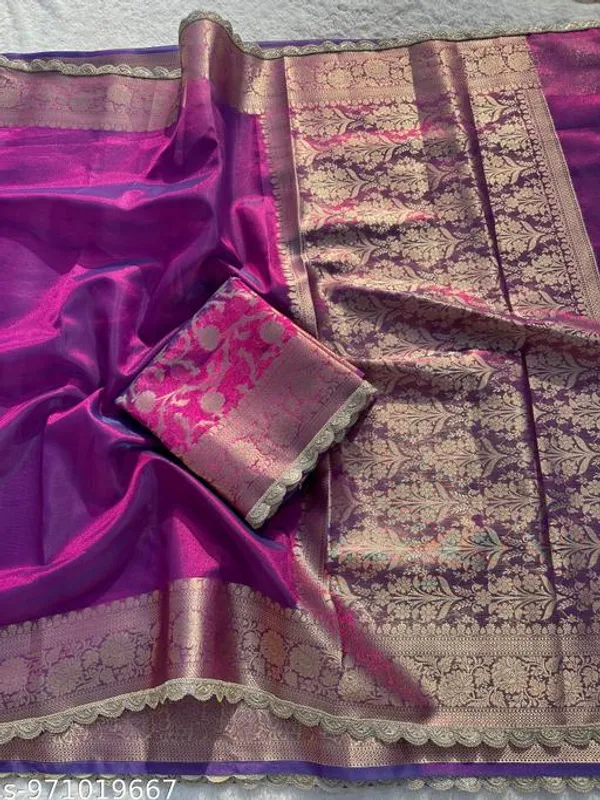 Tissue_Saundari_Vastra_Kaat_Baan_Saree_Mahrani_Collection_Baigun_With_Wavy_Lace_Attached