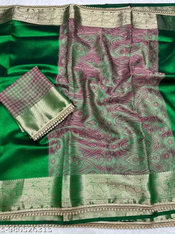 Exclusive_Pashmina_Tissue_Kaat_Baand_Banarasi_Saree_In_Green_With_Moti_Lace_Attached