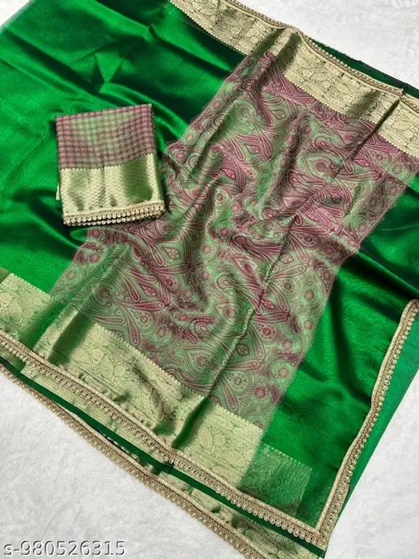 Exclusive_Pashmina_Tissue_Kaat_Baand_Banarasi_Saree_In_Green_With_Moti_Lace_Attached