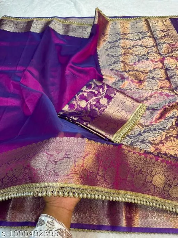 Tissue_Saundari_Vastra_Kaat_Baan_Saree_Mahrani_Collection_Baigan_With_Moti_Lace_Attached