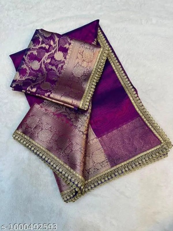 Tissue_Saundari_Vastra_Kaat_Baan_Saree_Mahrani_Collection_Baigan_With_Moti_Lace_Attached