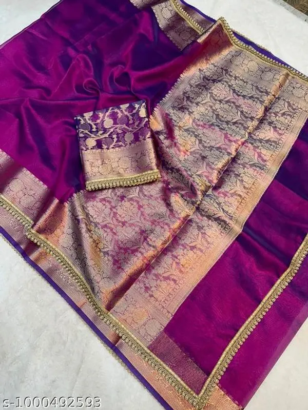 Tissue_Saundari_Vastra_Kaat_Baan_Saree_Mahrani_Collection_Baigan_With_Moti_Lace_Attached