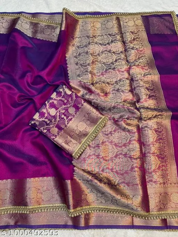 Tissue_Saundari_Vastra_Kaat_Baan_Saree_Mahrani_Collection_Baigan_With_Moti_Lace_Attached
