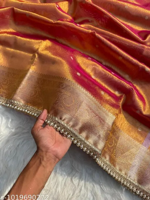Exclusive_Banarasi_Tissue_Mohmaya_Maharani_Rust_Tissue_Silk_Saree_Booty_All_Over_With_Moti_Lace_Attached