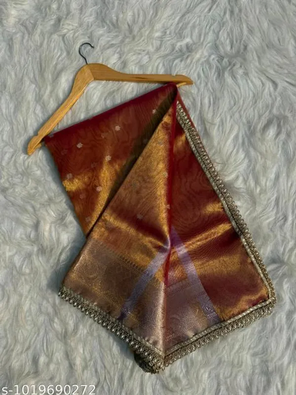 Exclusive_Banarasi_Tissue_Mohmaya_Maharani_Rust_Tissue_Silk_Saree_Booty_All_Over_With_Moti_Lace_Attached