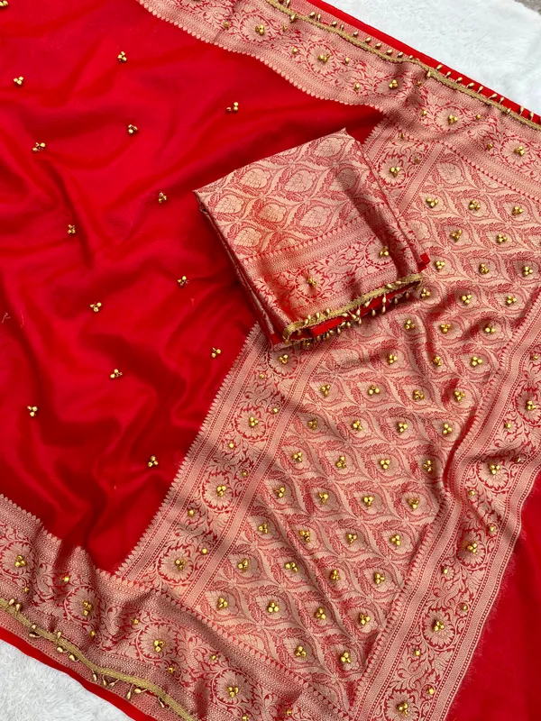 CARMINE_RED_Ghunghroo_saree_with_lace_attached_