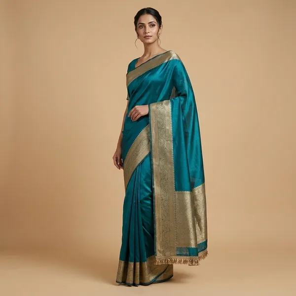 Exclusive_Collection_Maharani_Soft_Banarasi_Firozi_Color_Of_Tissue_Silk_Saree_With_Premium_Lace_Attached