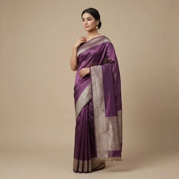 Exclusive_Collection_Maharani_Soft_Banarasi_Mulberry_Color_Of_Tissue_Silk_Saree_With_Premium_Lace_Attached