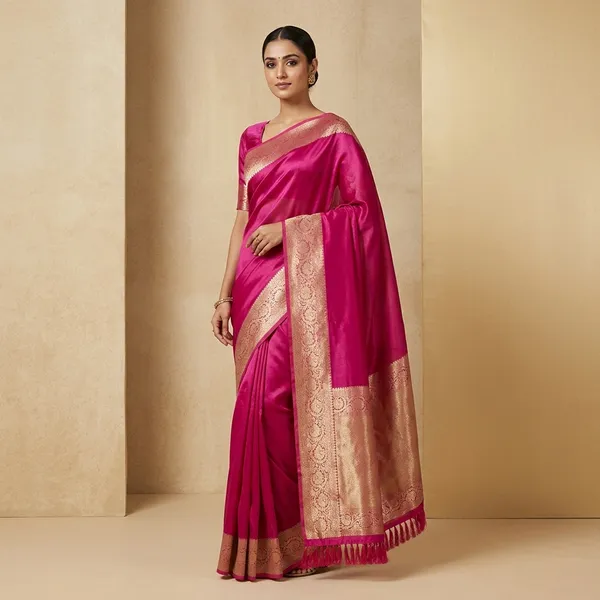Dhoop_Chaw_Edition_Rose_Wood_Color_Of_Tissue_Silk_Saree_With_Premium_Lace_Attached