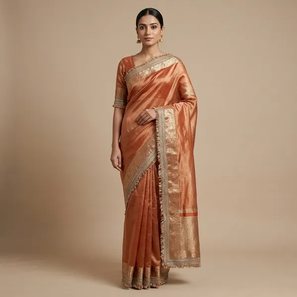 Banarasi_Tissue_Silk_Saree_With_Heavy_Lace_Attached_In_Saffron