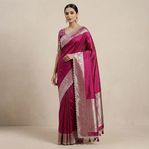 Tissue_Saundari_Vastra_Phool_Kaat_Baan_Saree_Mahrani_Collection_Rezberry_With_Double_Lace_Attached