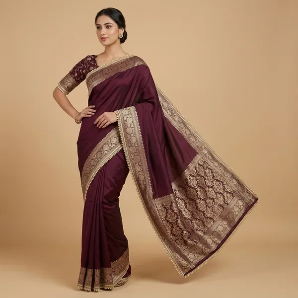 Soft_Silk_Saundari_Vastra_Kathbaan_Maroon_Saree_With_Premium_Moti_Lace_Attached