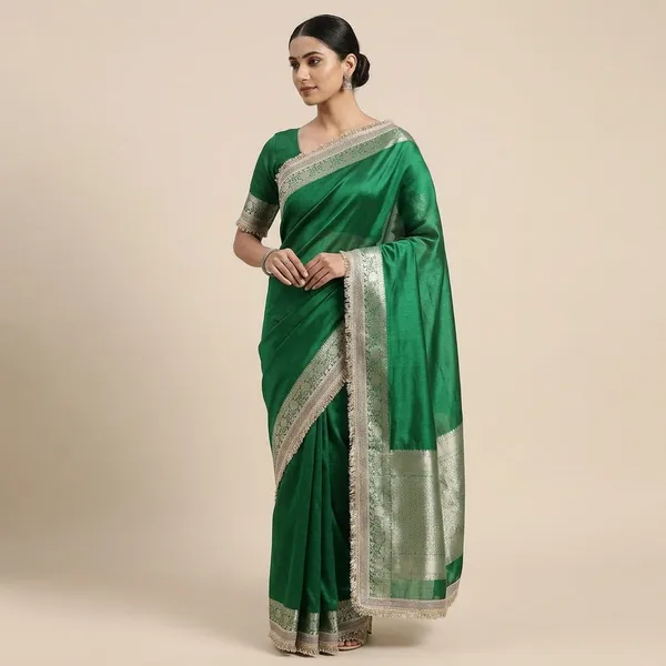 Tissue_Saundari_Vastra_Phool_Kaat_Baan_Saree_Mahrani_Collection_Green_With_Double_Lace_Attached