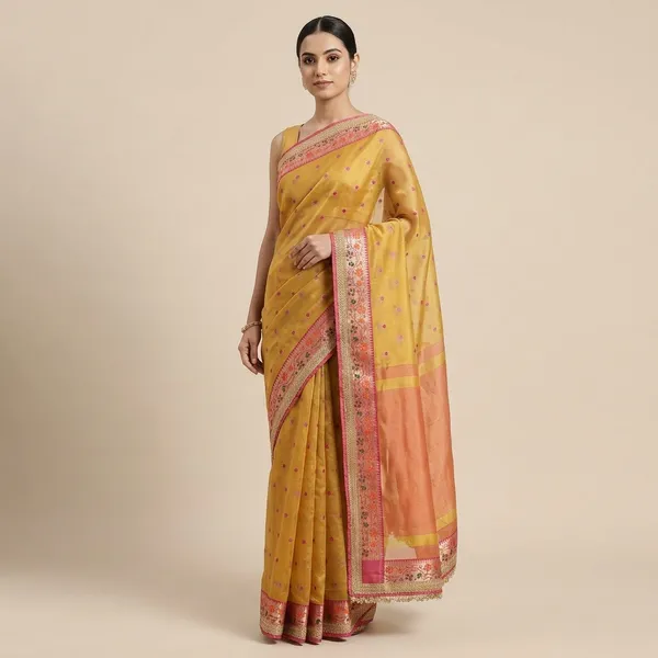Ruhani_Tissue_Paithani_Saree_Floral_Meena_Border_With_Double_Lace_Attached_Gold