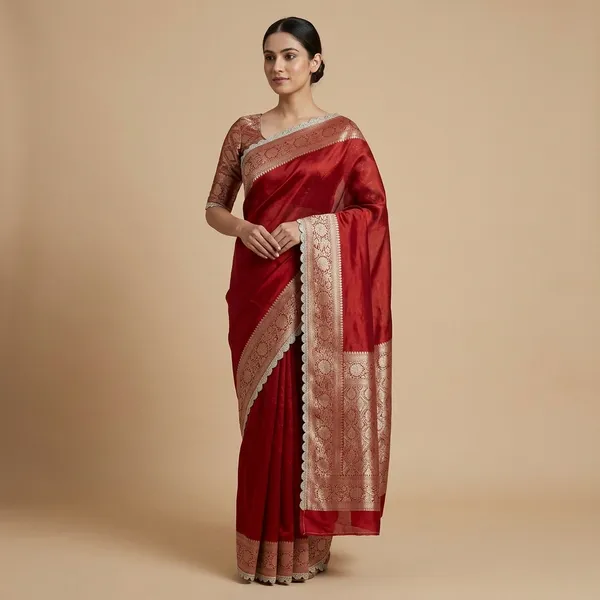 Tissue_Saundari_Vastra_Suhana_Kaat_Baan_Saree_Mahrani_Collection_Red_With_Wavy_Lace_Attached
