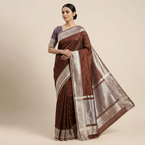 Soft_Silk_Mohmaya_Maharani_Coffee_Brown_Saree_Booty_With_Moti_Lace_Attached