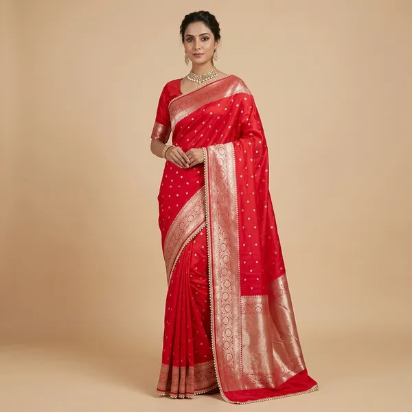Soft_Silk_Mohmaya_Maharani_Red_Saree_Booty_With_Moti_Lace_Attached