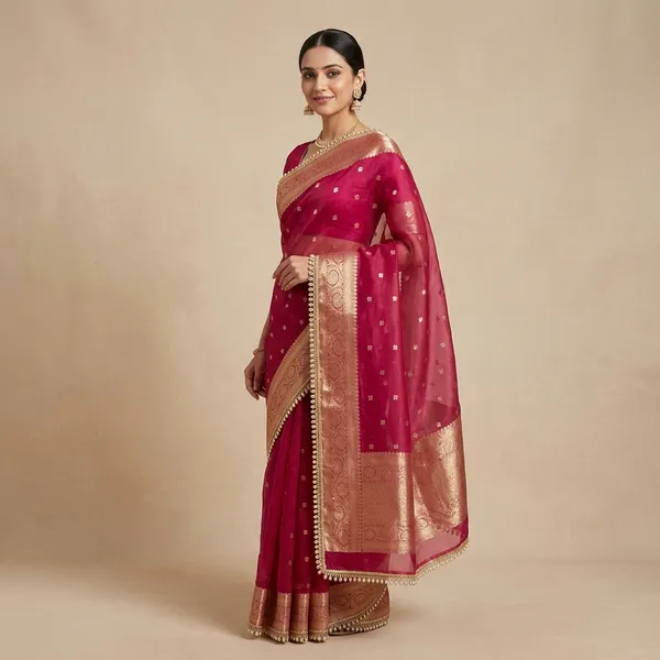 Tissue_Mohmaya_Maharani_Red_Tissue_Silk_Saree_Booty_All_Over_With_Moti_Lace_Attached