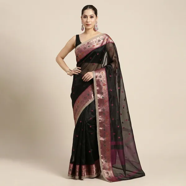 Ruhani_Tissue_Paithani_Saree_Floral_Meena_Border_With_Choch_Lace_Attached_Black