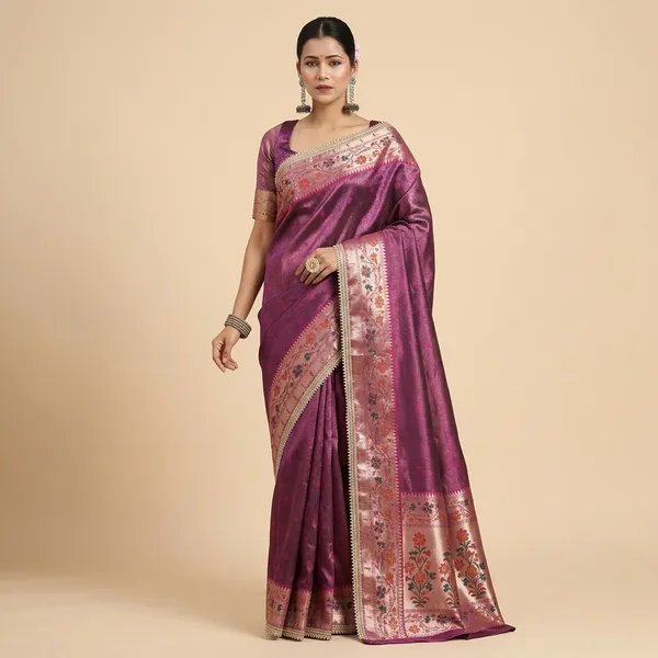 Ruhani_Tissue_Paithani_Saree_Floral_Meena_Border_With_Choch_Lace_Attached_Mulberry