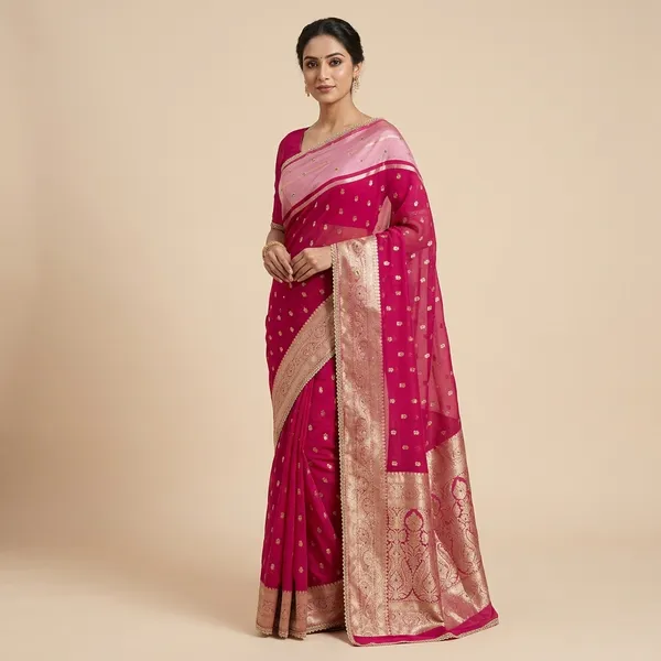 Tissue_Booty_Saree_With_Stone_Work_Overall_Body_With_Fine_Lace_Attached_In_Razeberry_Color