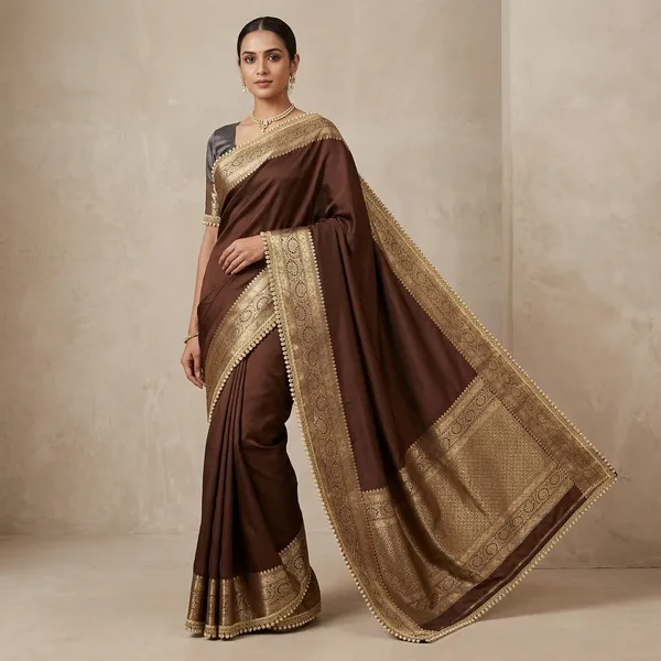 Soft_Silk_Border_Saree_With_Premium_Moti_Lace_Attached_In_Coffee_Brown