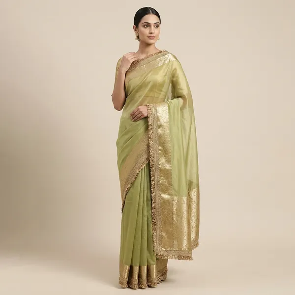 Trending_Tissue_Dyble_Silk_Saree_Pista_With_Premium_Lace_Attached